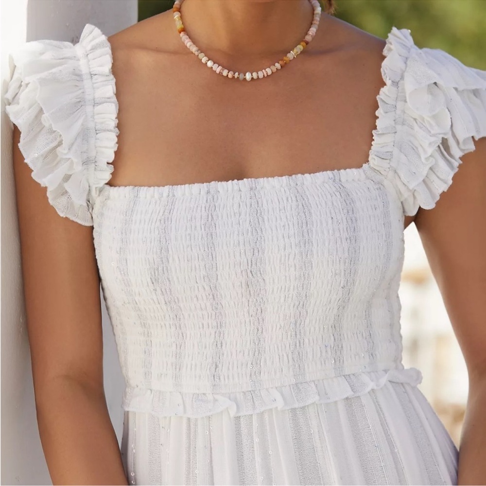 ANTHROPOLOGIE PQ Victoria Smocked Ruffles Coverup Sequins Maxi Dress M/L NWT - Picture 4 of 11